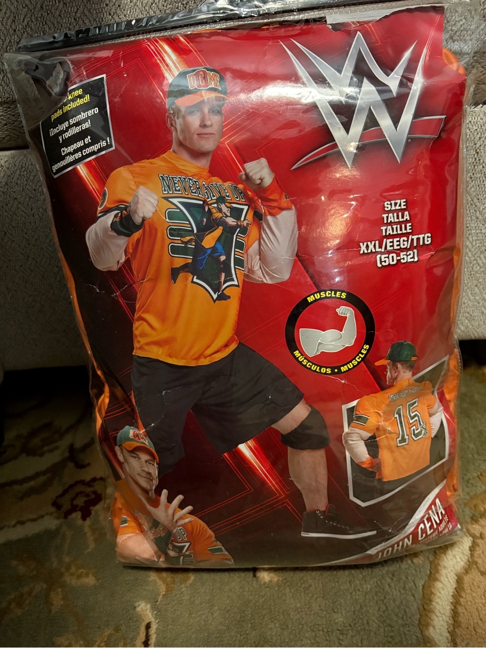 ⁠WWE John Cena Orange Muscle Costume Adult XXL 50-52 Disguise Never Give Up NEW⁠